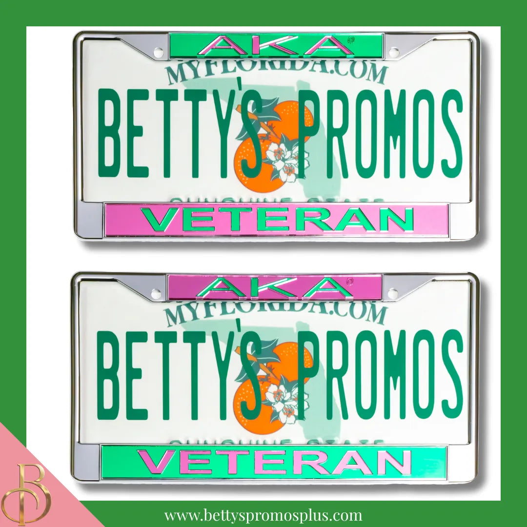 Alpha Kappa Alpha AKA Veteran Chrome Laser Engraved Mirrored Acrylic Auto Tag License Plate Frame-Alpha Kappa Alpha Paraphernalia-Alpha Kappa Alpha Auto Tag Frame-Betty's Promos Plus