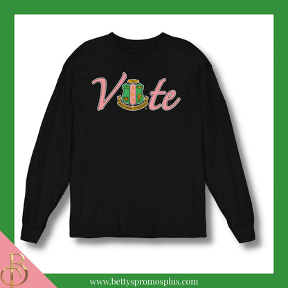 Alpha Kappa Alpha AKA VOTE Screen Printed T-Shirt-Black-Long Sleeve-Small-Alpha Kappa Alpha Paraphernalia-Alpha Kappa Alpha T-Shirts-Betty's Promos Plus