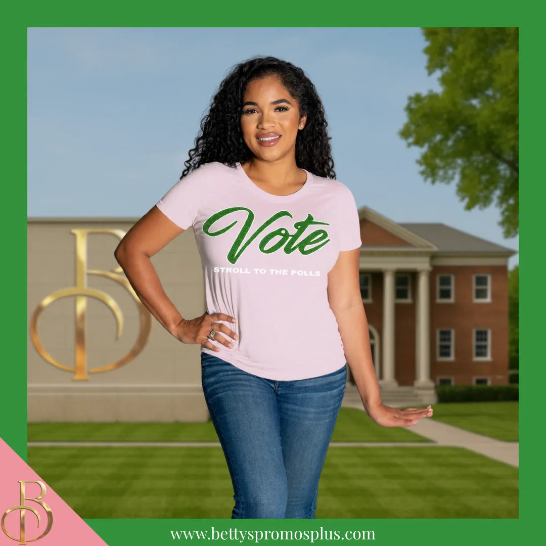 Alpha Kappa Alpha AKA Vote: Stroll to the Polls Screen Printed T-Shirt-Alpha Kappa Alpha Paraphernalia-Alpha Kappa Alpha T-Shirts-Betty's Promos Plus