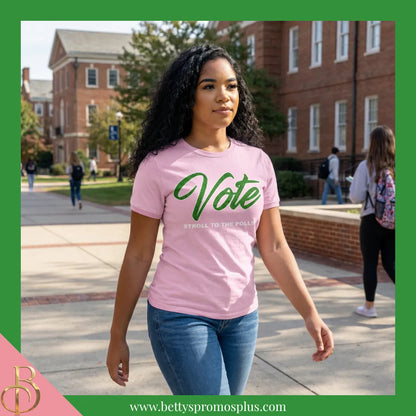 Alpha Kappa Alpha AKA Vote: Stroll to the Polls Screen Printed T-Shirt-Alpha Kappa Alpha Paraphernalia-Alpha Kappa Alpha T-Shirts-Betty's Promos Plus
