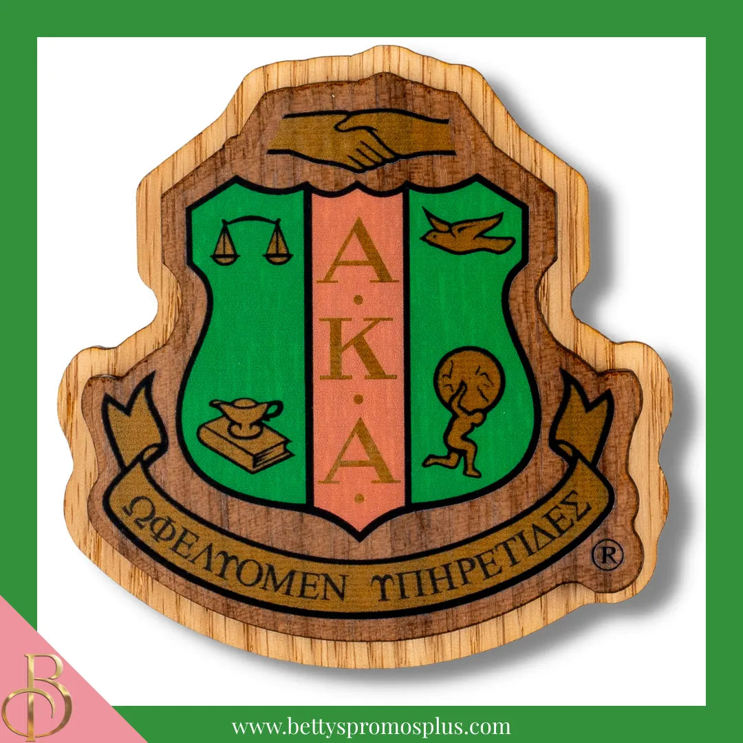 Alpha Kappa Alpha AKA Wooden Shield Decal-Large-Alpha Kappa Alpha Paraphernalia-Alpha Kappa Alpha Wood Decal-Betty's Promos Plus