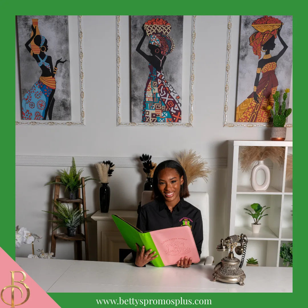 Alpha Kappa Alpha AKA Zip Around Business Padfolio-Alpha Kappa Alpha Paraphernalia-Alpha Kappa Alpha Padfolio-Betty's Promos Plus