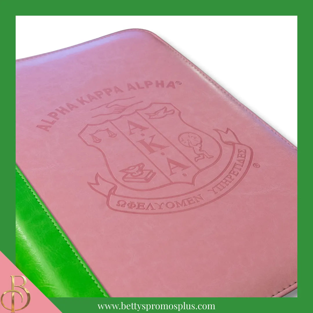 Alpha Kappa Alpha AKA Zip Around Business Padfolio-Alpha Kappa Alpha Paraphernalia-Alpha Kappa Alpha Padfolio-Betty's Promos Plus