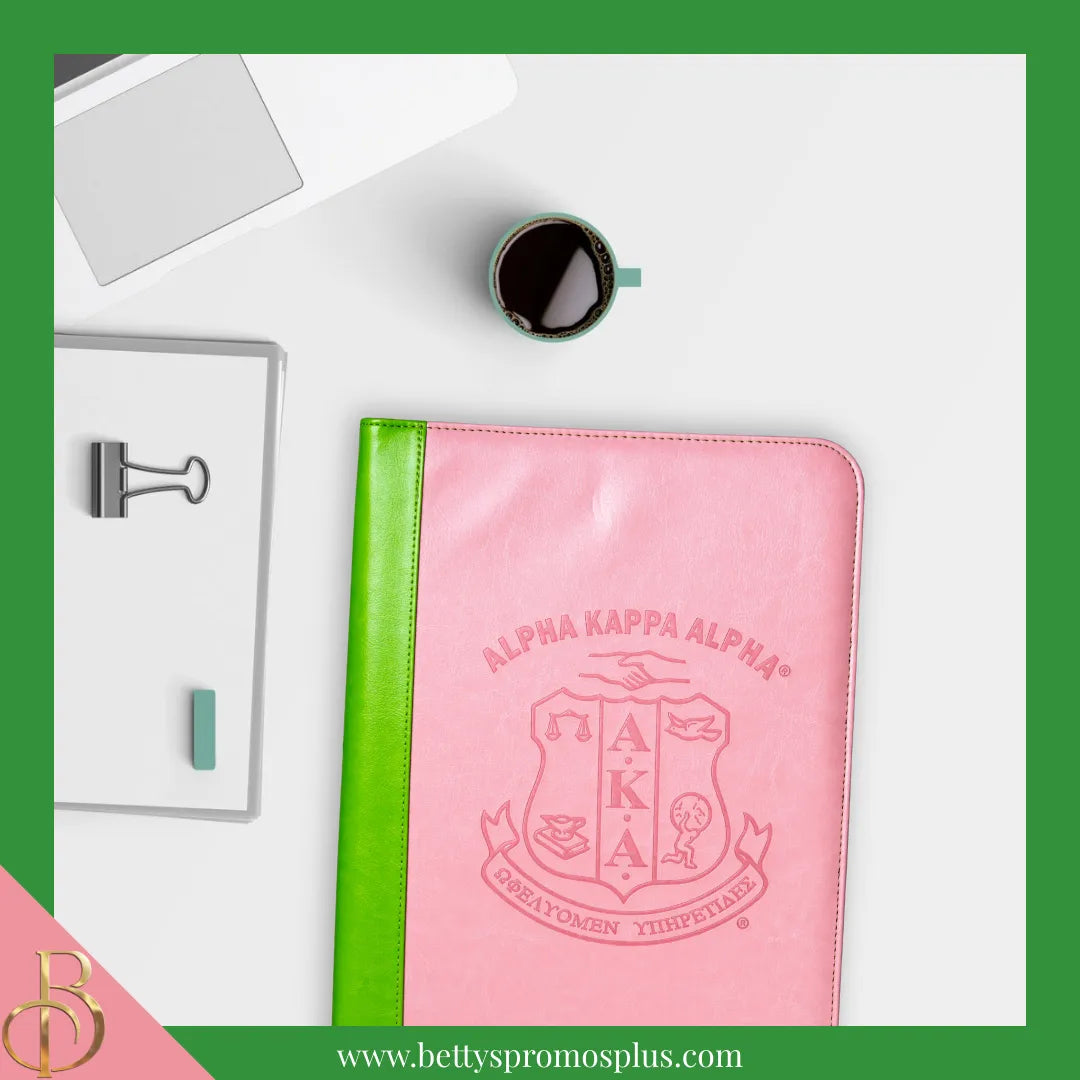 Alpha Kappa Alpha AKA Zip Around Business Padfolio-Alpha Kappa Alpha Paraphernalia-Alpha Kappa Alpha Padfolio-Betty's Promos Plus