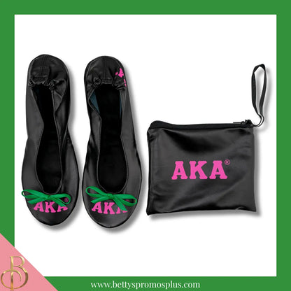 Alpha Kappa Alpha Ballet Flats w/ Carrying Case-Alpha Kappa Alpha Paraphernalia-Alpha Kappa Alpha Ballet Flats-Betty's Promos Plus