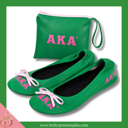 Alpha Kappa Alpha Ballet Flats w/ Carrying Case-Alpha Kappa Alpha Paraphernalia-Alpha Kappa Alpha Ballet Flats-Betty's Promos Plus