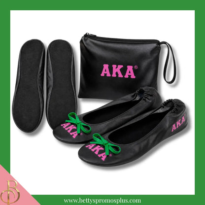 Alpha Kappa Alpha Ballet Flats w/ Carrying Case-Alpha Kappa Alpha Paraphernalia-Alpha Kappa Alpha Ballet Flats-Betty's Promos Plus