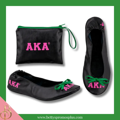 Alpha Kappa Alpha Ballet Flats w/ Carrying Case-Alpha Kappa Alpha Paraphernalia-Alpha Kappa Alpha Ballet Flats-Betty's Promos Plus