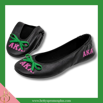 Alpha Kappa Alpha Ballet Flats w/ Carrying Case-Alpha Kappa Alpha Paraphernalia-Alpha Kappa Alpha Ballet Flats-Betty's Promos Plus
