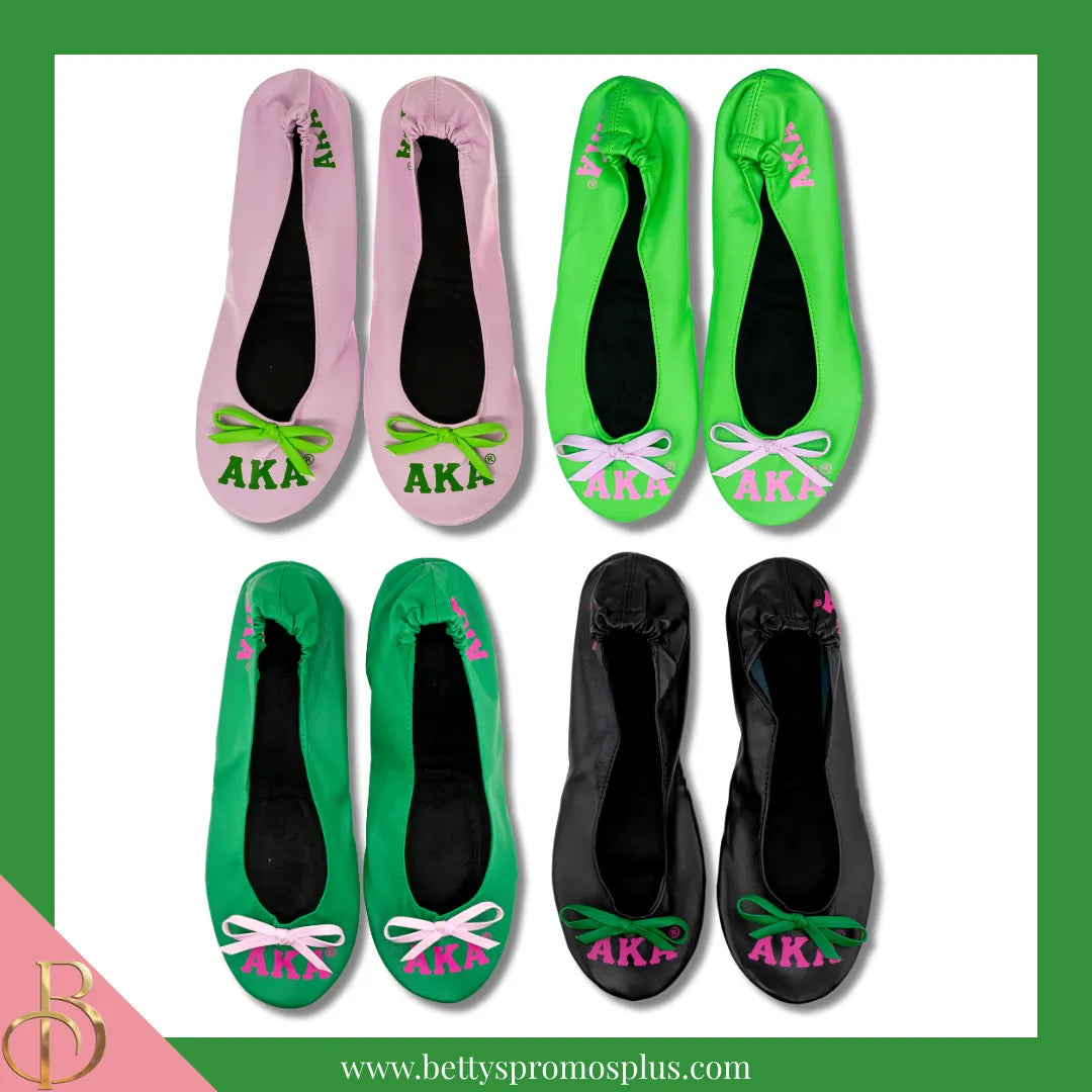 Alpha Kappa Alpha Ballet Flats w/ Carrying Case-Alpha Kappa Alpha Paraphernalia-Alpha Kappa Alpha Ballet Flats-Betty's Promos Plus