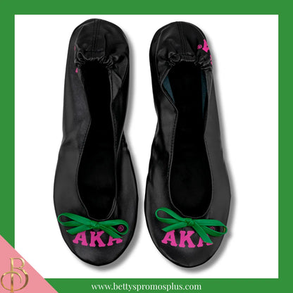 Alpha Kappa Alpha Ballet Flats w/ Carrying Case-Black-X-Small US 5.5-Alpha Kappa Alpha Paraphernalia-Alpha Kappa Alpha Ballet Flats-Betty's Promos Plus