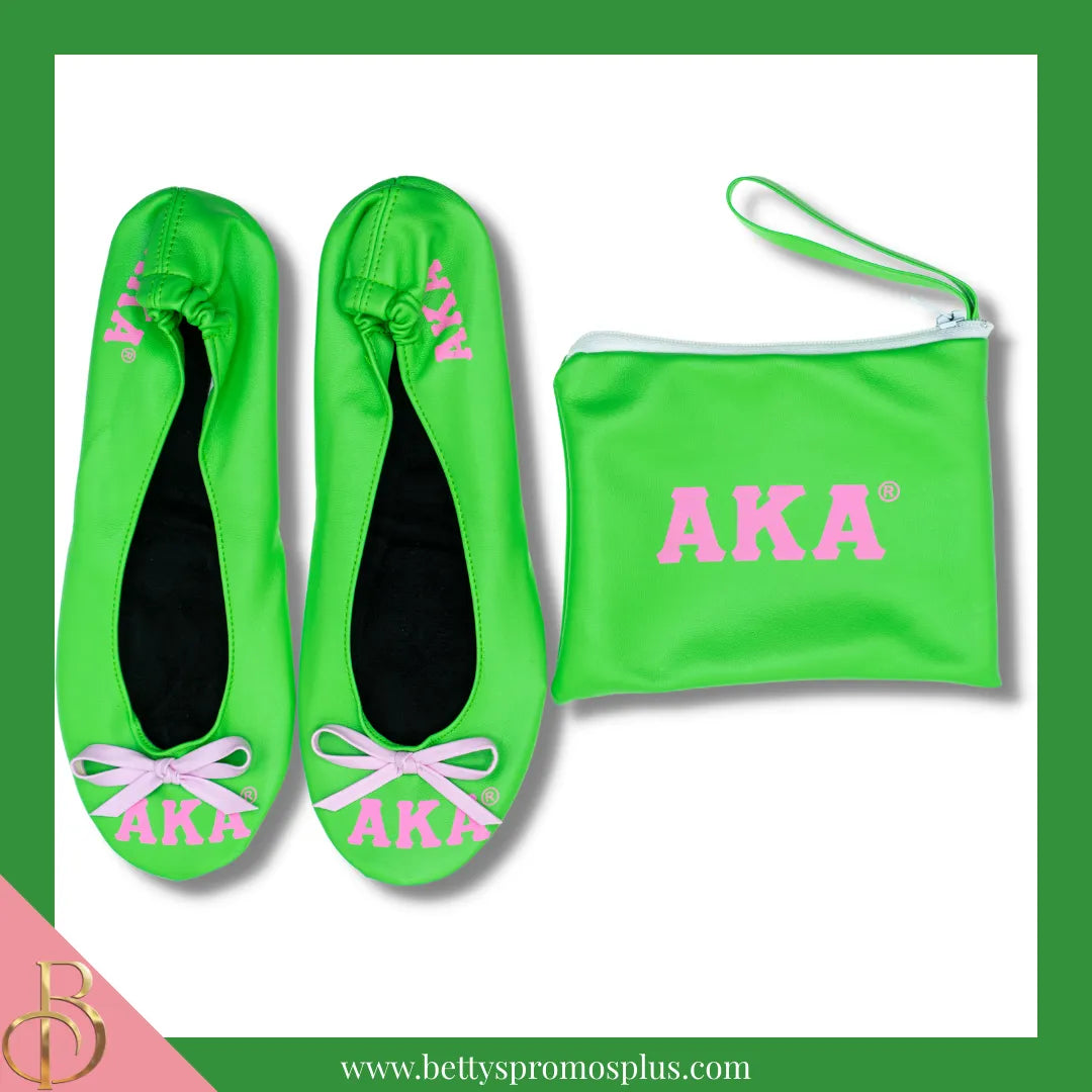 Alpha Kappa Alpha Ballet Flats w/ Carrying Case-Green-X-Small US 5.5-Alpha Kappa Alpha Paraphernalia-Alpha Kappa Alpha Ballet Flats-Betty's Promos Plus