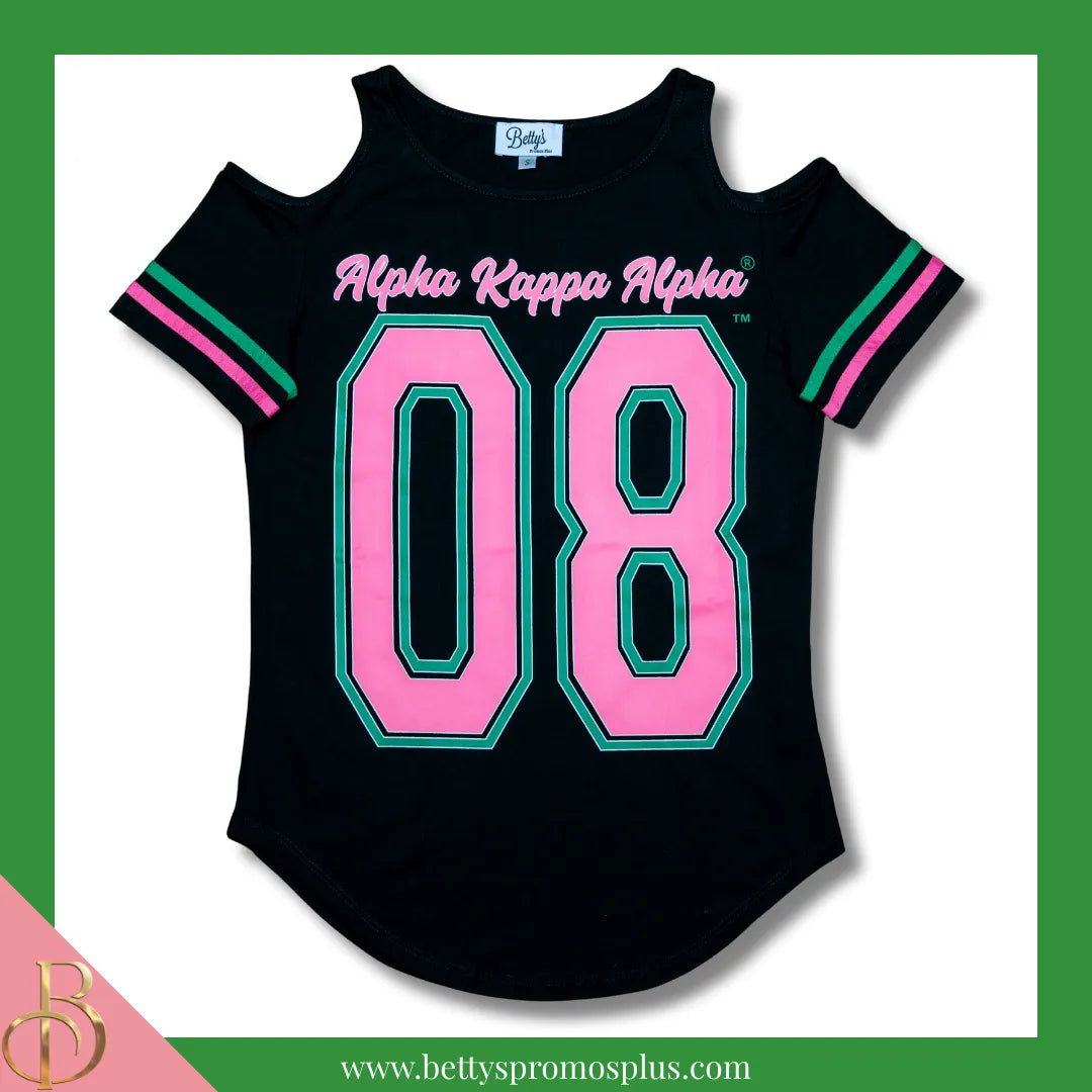 Alpha Kappa Alpha Cold Shoulder AKA 08 Screen Printed T-Shirt-Alpha Kappa Alpha Paraphernalia-Alpha Kappa Alpha T-Shirts-Betty's Promos Plus