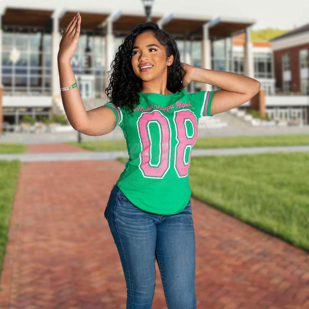Alpha Kappa Alpha Cold Shoulder AKA 08 Screen Printed T-Shirt-Alpha Kappa Alpha Paraphernalia-Alpha Kappa Alpha T-Shirts-Betty's Promos Plus