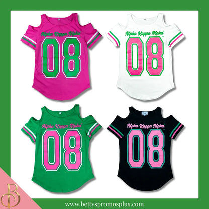 Alpha Kappa Alpha Cold Shoulder AKA 08 Screen Printed T-Shirt-Alpha Kappa Alpha Paraphernalia-Alpha Kappa Alpha T-Shirts-Betty's Promos Plus