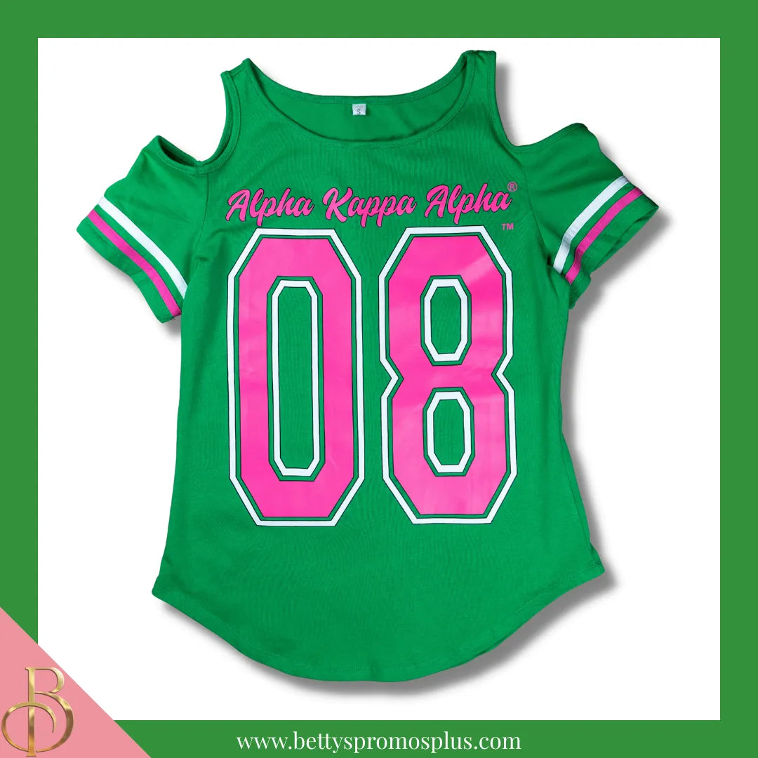 Alpha Kappa Alpha Cold Shoulder AKA 08 Screen Printed T-Shirt-Alpha Kappa Alpha Paraphernalia-Alpha Kappa Alpha T-Shirts-Betty's Promos Plus