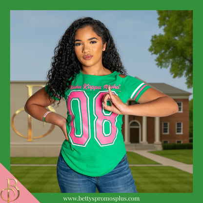 Alpha Kappa Alpha Cold Shoulder AKA 08 Screen Printed T-Shirt-Alpha Kappa Alpha Paraphernalia-Alpha Kappa Alpha T-Shirts-Betty's Promos Plus
