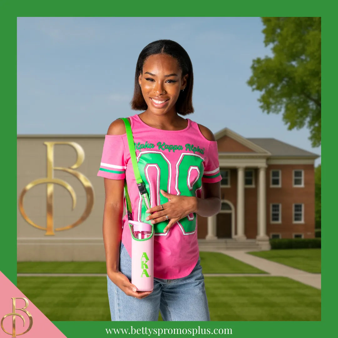 Alpha Kappa Alpha Cold Shoulder AKA 08 Screen Printed T-Shirt-Alpha Kappa Alpha Paraphernalia-Alpha Kappa Alpha T-Shirts-Betty's Promos Plus