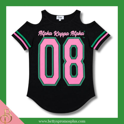 Alpha Kappa Alpha Cold Shoulder AKA 08 Screen Printed T-Shirt-Black-Small-Alpha Kappa Alpha Paraphernalia-Alpha Kappa Alpha T-Shirts-Betty's Promos Plus