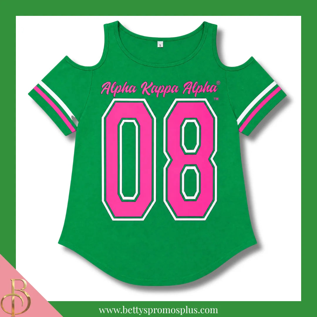 Alpha Kappa Alpha Cold Shoulder AKA 08 Screen Printed T-Shirt-Green-Small-Alpha Kappa Alpha Paraphernalia-Alpha Kappa Alpha T-Shirts-Betty's Promos Plus