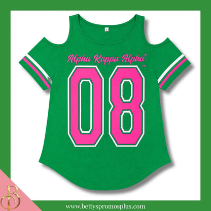 Alpha Kappa Alpha Cold Shoulder AKA 08 Screen Printed T-Shirt-Green-Small-Alpha Kappa Alpha Paraphernalia-Alpha Kappa Alpha T-Shirts-Betty's Promos Plus