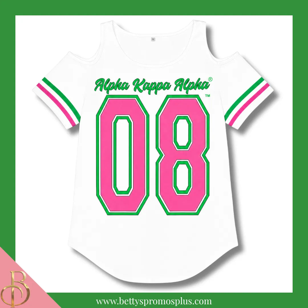 Alpha Kappa Alpha Cold Shoulder AKA 08 Screen Printed T-Shirt-White-Small-Alpha Kappa Alpha Paraphernalia-Alpha Kappa Alpha T-Shirts-Betty's Promos Plus