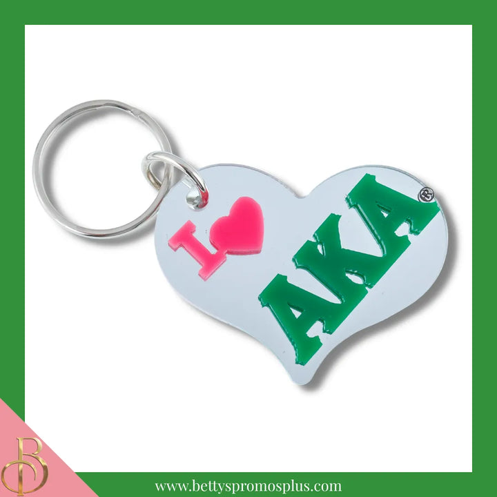 Alpha Kappa Alpha I Love AKA Heart-Shaped Acrylic Mirror Keychain
