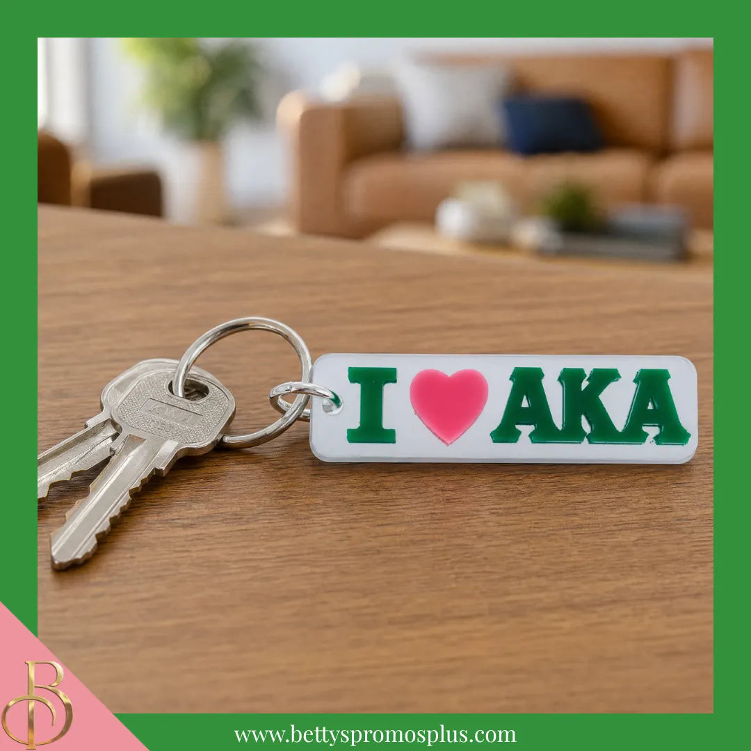 Alpha Kappa Alpha I Love AKA Rectangular Acrylic Mirrored Keychain-Alpha Kappa Alpha Paraphernalia-Alpha Kappa Alpha Keychain-Betty's Promos Plus
