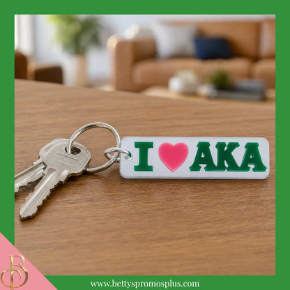 Alpha Kappa Alpha I Love AKA Rectangular Acrylic Mirrored Keychain-Alpha Kappa Alpha Paraphernalia-Alpha Kappa Alpha Keychain-Betty's Promos Plus