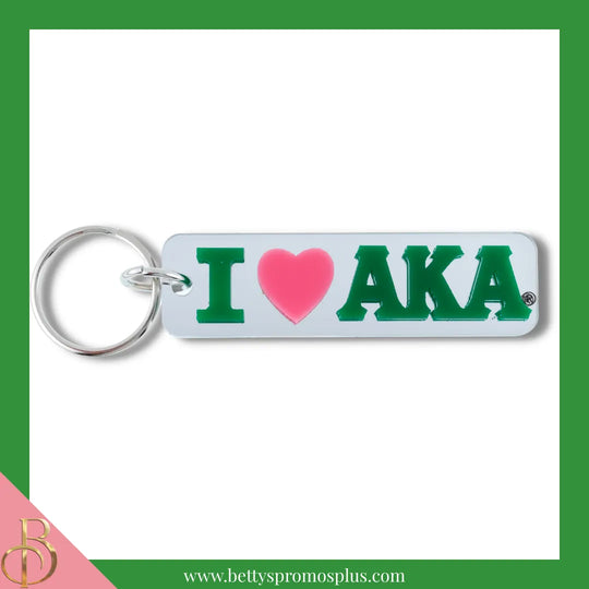 Alpha Kappa Alpha I Love AKA Rectangular Acrylic Mirrored Keychain-Silver-Alpha Kappa Alpha Paraphernalia-Alpha Kappa Alpha Keychain-Betty's Promos Plus