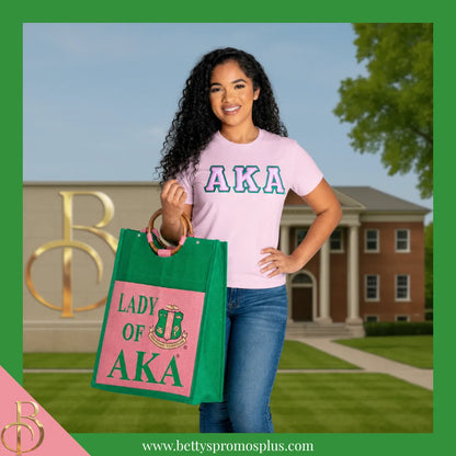 Alpha Kappa Alpha Lady of AKA Sorority Jute Bag-Alpha Kappa Alpha Paraphernalia-Alpha Kappa Alpha Purses-Betty's Promos Plus
