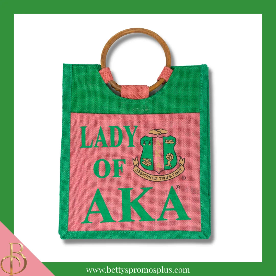 Alpha Kappa Alpha Lady of AKA Sorority Jute Bag-Small-Green-Alpha Kappa Alpha Paraphernalia-Alpha Kappa Alpha Purses-Betty's Promos Plus