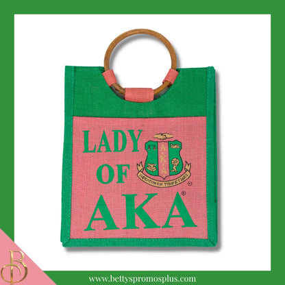 Alpha Kappa Alpha Lady of AKA Sorority Jute Bag-Small-Green-Alpha Kappa Alpha Paraphernalia-Alpha Kappa Alpha Purses-Betty's Promos Plus