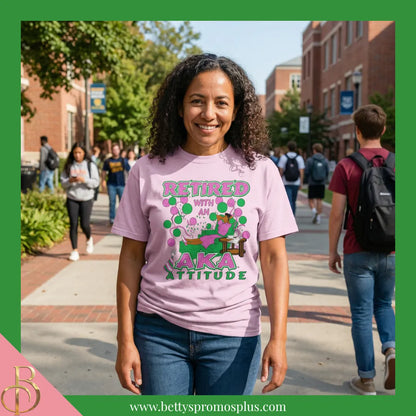 Alpha Kappa Alpha Retired with an AKA Attitude Screen Printed T-Shirt-Alpha Kappa Alpha Paraphernalia-Alpha Kappa Alpha T-Shirts-Betty's Promos Plus
