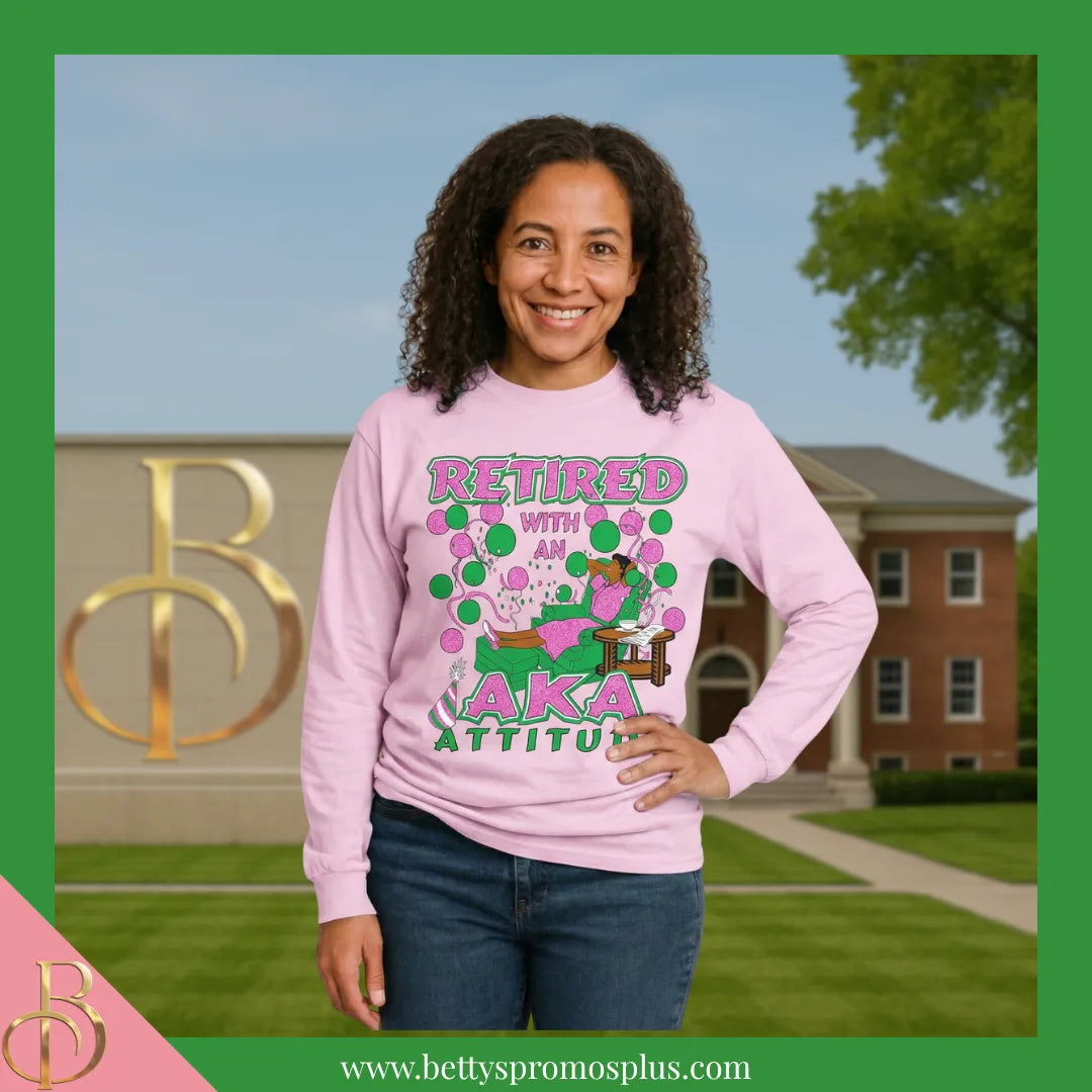 Alpha Kappa Alpha Retired with an AKA Attitude Screen Printed T-Shirt-Alpha Kappa Alpha Paraphernalia-Alpha Kappa Alpha T-Shirts-Betty's Promos Plus