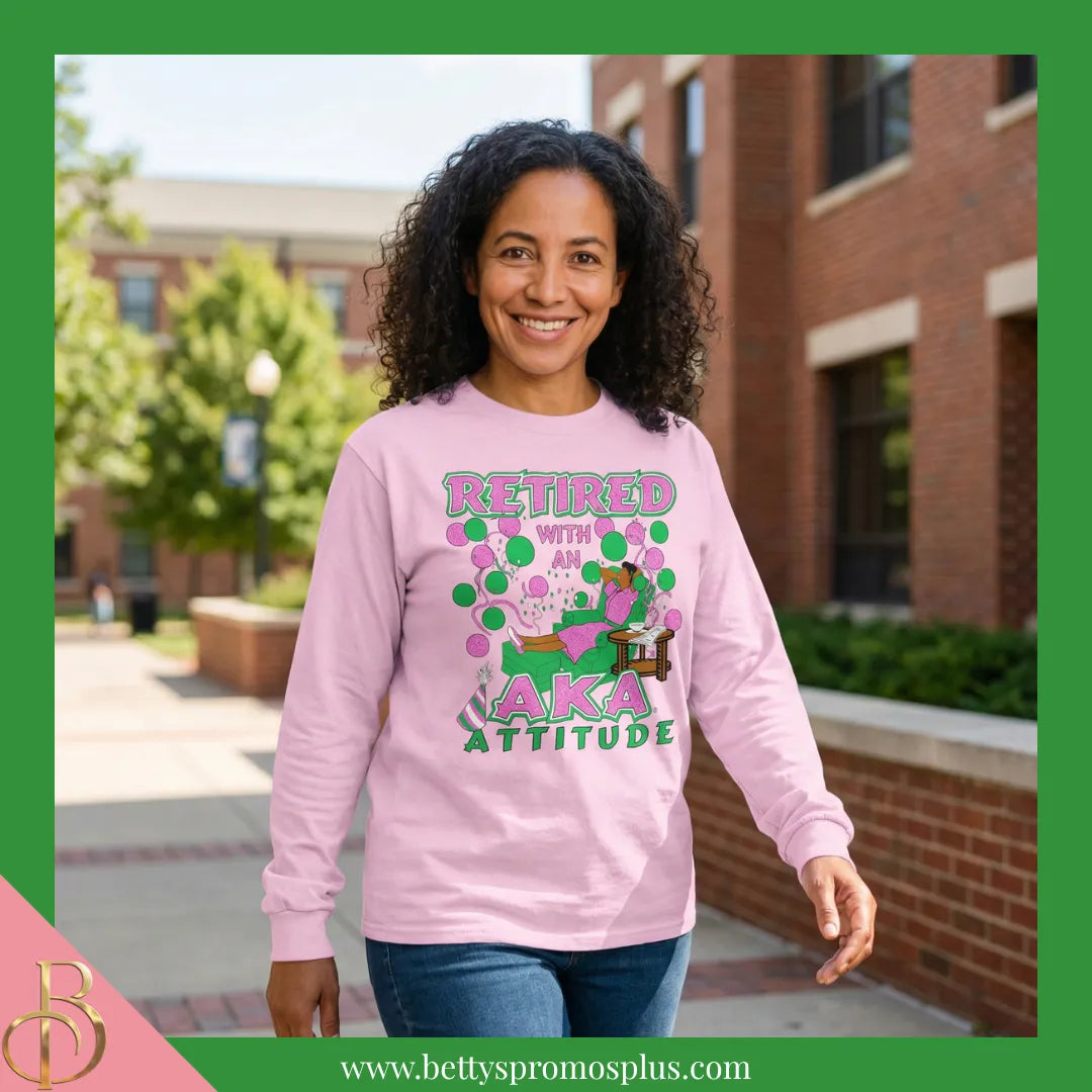 Alpha Kappa Alpha Retired with an AKA Attitude Screen Printed T-Shirt-Alpha Kappa Alpha Paraphernalia-Alpha Kappa Alpha T-Shirts-Betty's Promos Plus
