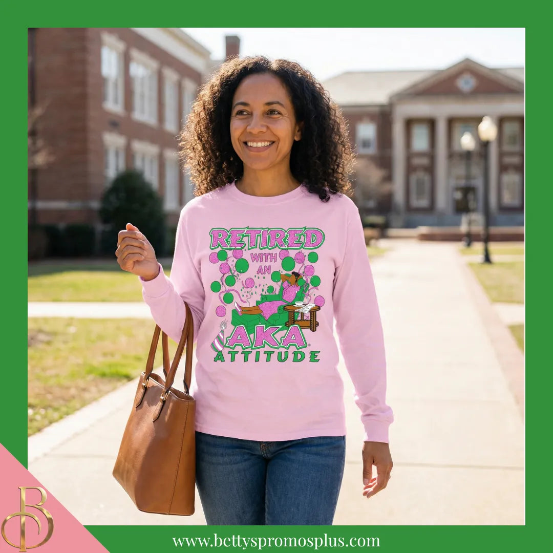Alpha Kappa Alpha Retired with an AKA Attitude Screen Printed T-Shirt-Alpha Kappa Alpha Paraphernalia-Alpha Kappa Alpha T-Shirts-Betty's Promos Plus