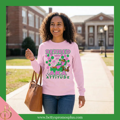 Alpha Kappa Alpha Retired with an AKA Attitude Screen Printed T-Shirt-Alpha Kappa Alpha Paraphernalia-Alpha Kappa Alpha T-Shirts-Betty's Promos Plus