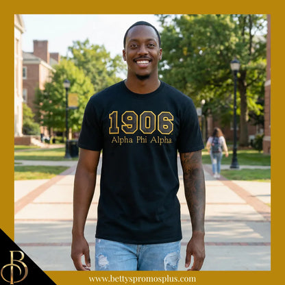 Alpha Phi Alpha 1906 ΑΦΑ Script Double Stitched Appliqué Embroidered Line T-Shirt-Alpha Phi Alpha Paraphernalia-Alpha Phi Alpha T-Shirts-Betty's Promos Plus