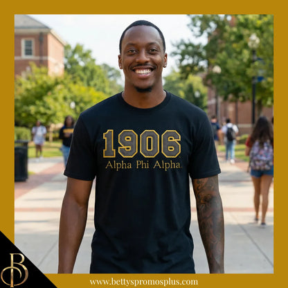 Alpha Phi Alpha 1906 ΑΦΑ Script Double Stitched Appliqué Embroidered Line T-Shirt-Alpha Phi Alpha Paraphernalia-Alpha Phi Alpha T-Shirts-Betty's Promos Plus