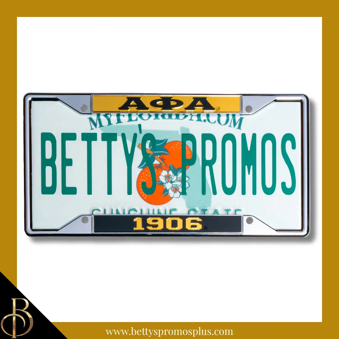 Alpha Phi Alpha ΑΦΑ 1906 Chrome Laser Engraved Mirrored Acrylic Auto Tag License Plate Frame-Alpha Phi Alpha Paraphernalia-Alpha Phi Alpha Auto Tag Frame-Betty's Promos Plus