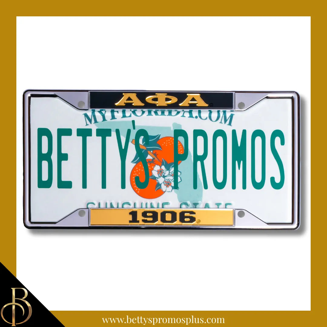 Alpha Phi Alpha ΑΦΑ 1906 Chrome Laser Engraved Mirrored Acrylic Auto Tag License Plate Frame-Alpha Phi Alpha Paraphernalia-Alpha Phi Alpha Auto Tag Frame-Betty's Promos Plus
