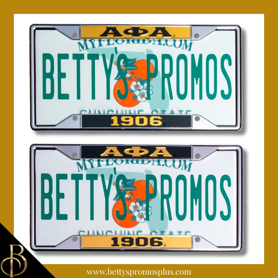 Alpha Phi Alpha ΑΦΑ 1906 Chrome Laser Engraved Mirrored Acrylic Auto Tag License Plate Frame-Alpha Phi Alpha Paraphernalia-Alpha Phi Alpha Auto Tag Frame-Betty's Promos Plus