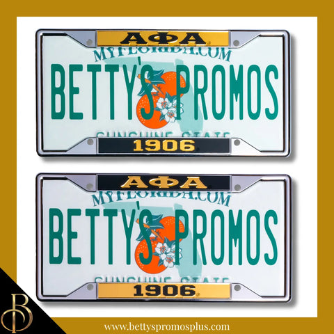 Alpha Phi Alpha ΑΦΑ 1906 Chrome Laser Engraved Mirrored Acrylic Auto Tag License Plate Frame-Alpha Phi Alpha Paraphernalia-Alpha Phi Alpha Auto Tag Frame-Betty's Promos Plus