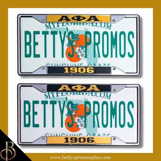 Alpha Phi Alpha ΑΦΑ 1906 Chrome Laser Engraved Mirrored Acrylic Auto Tag License Plate Frame-Alpha Phi Alpha Paraphernalia-Alpha Phi Alpha Auto Tag Frame-Betty's Promos Plus