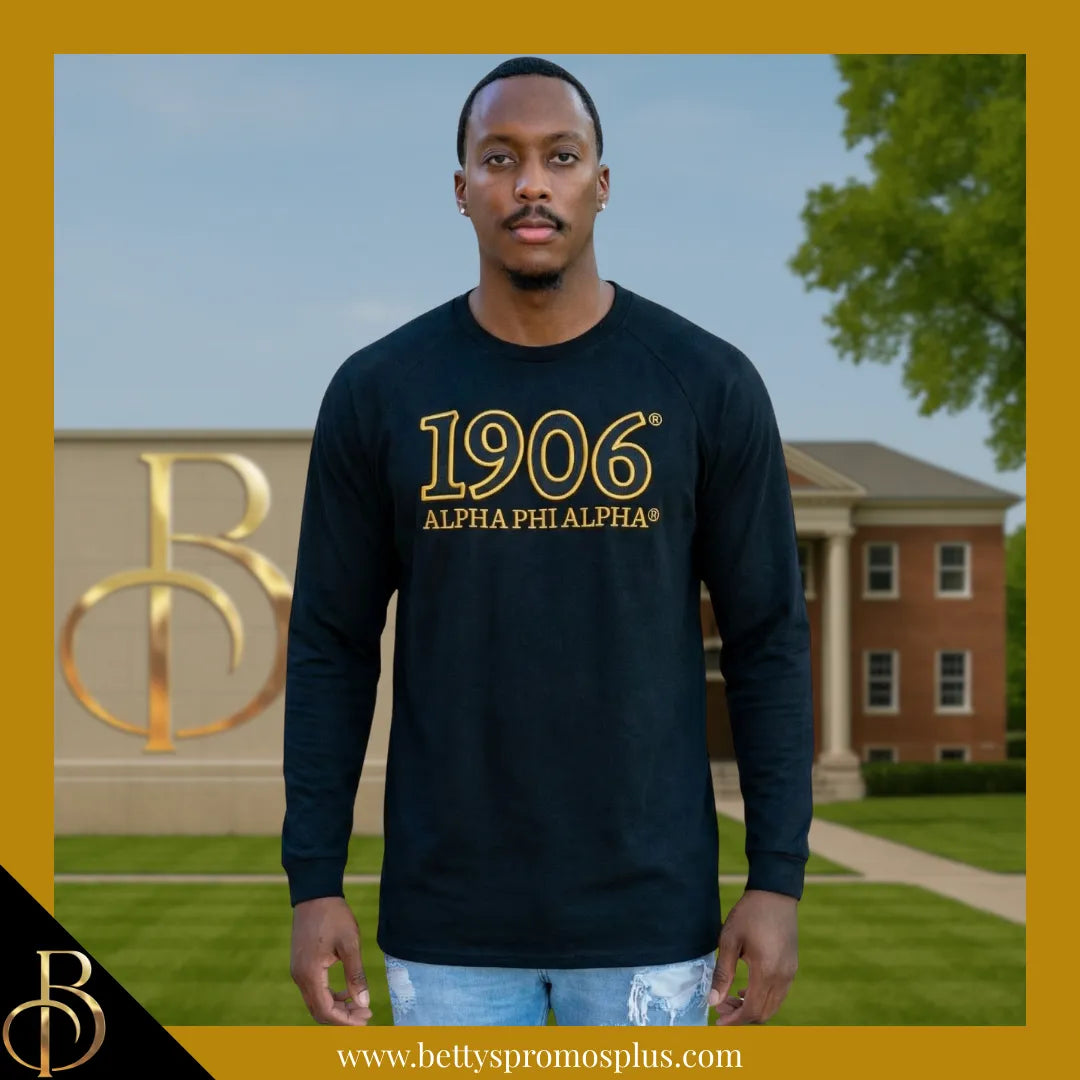 Alpha Phi Alpha ΑΦΑ 1906 Embroidered Long Sleeve T-Shirt-Alpha Phi Alpha Paraphernalia-Alpha Phi Alpha T-Shirts-Betty's Promos Plus