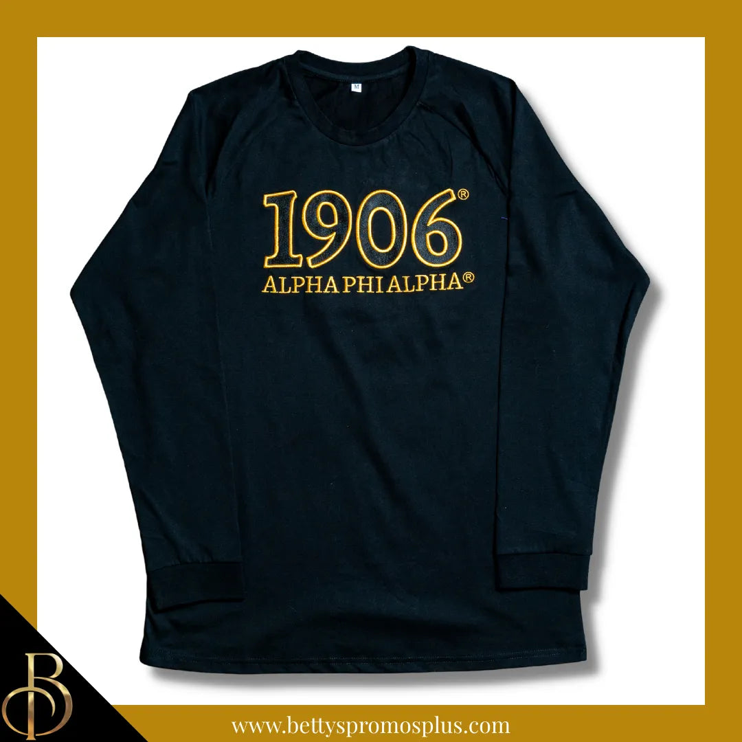 Alpha Phi Alpha ΑΦΑ 1906 Embroidered Long Sleeve T-Shirt-Alpha Phi Alpha Paraphernalia-Alpha Phi Alpha T-Shirts-Betty's Promos Plus