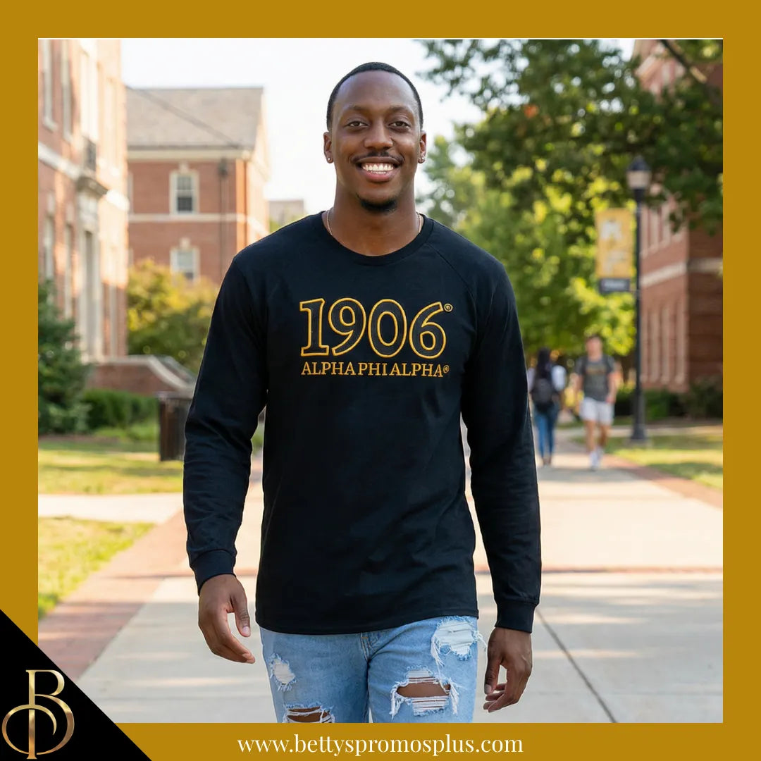Alpha Phi Alpha ΑΦΑ 1906 Embroidered Long Sleeve T-Shirt-Alpha Phi Alpha Paraphernalia-Alpha Phi Alpha T-Shirts-Betty's Promos Plus