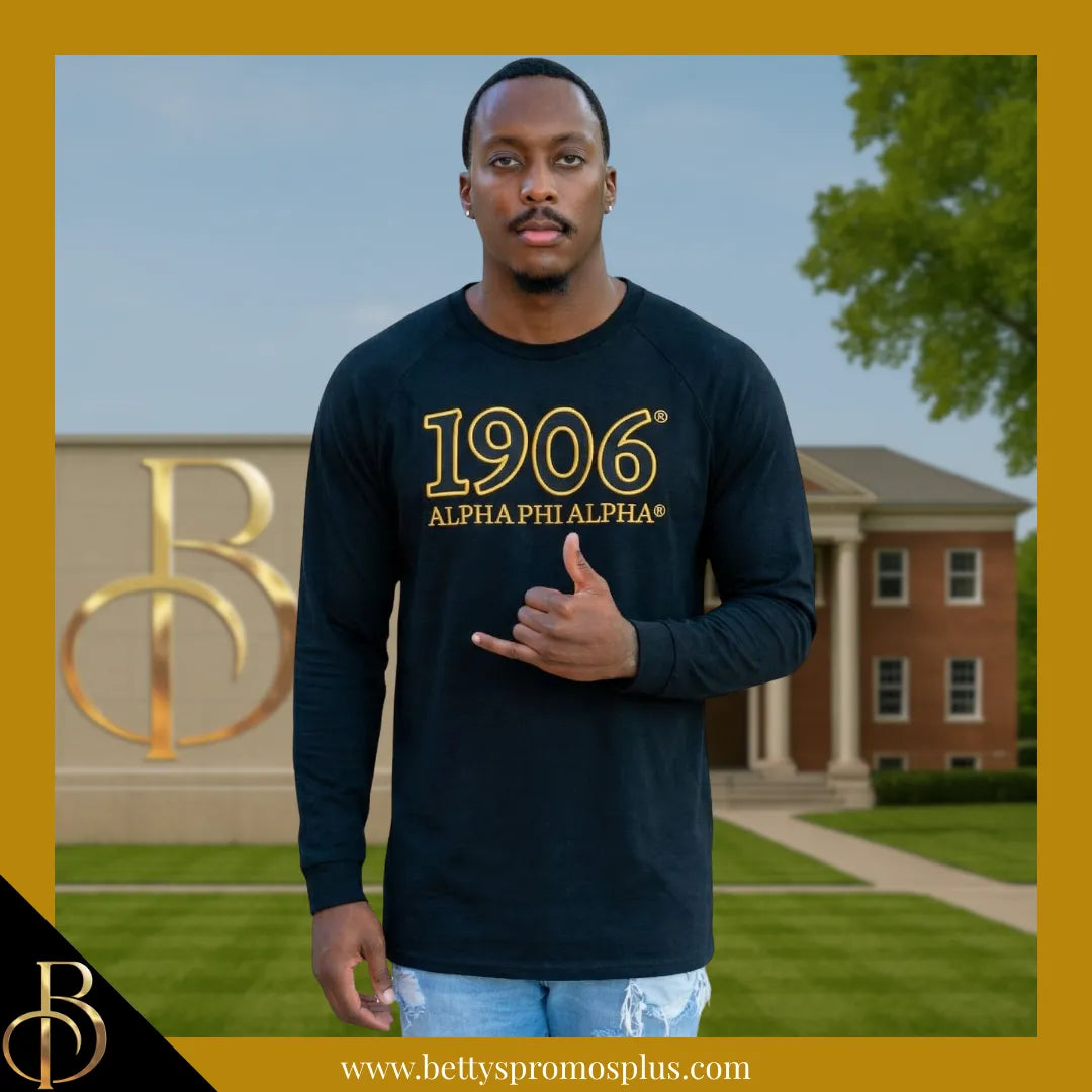 Alpha Phi Alpha ΑΦΑ 1906 Embroidered Long Sleeve T-Shirt-Alpha Phi Alpha Paraphernalia-Alpha Phi Alpha T-Shirts-Betty's Promos Plus