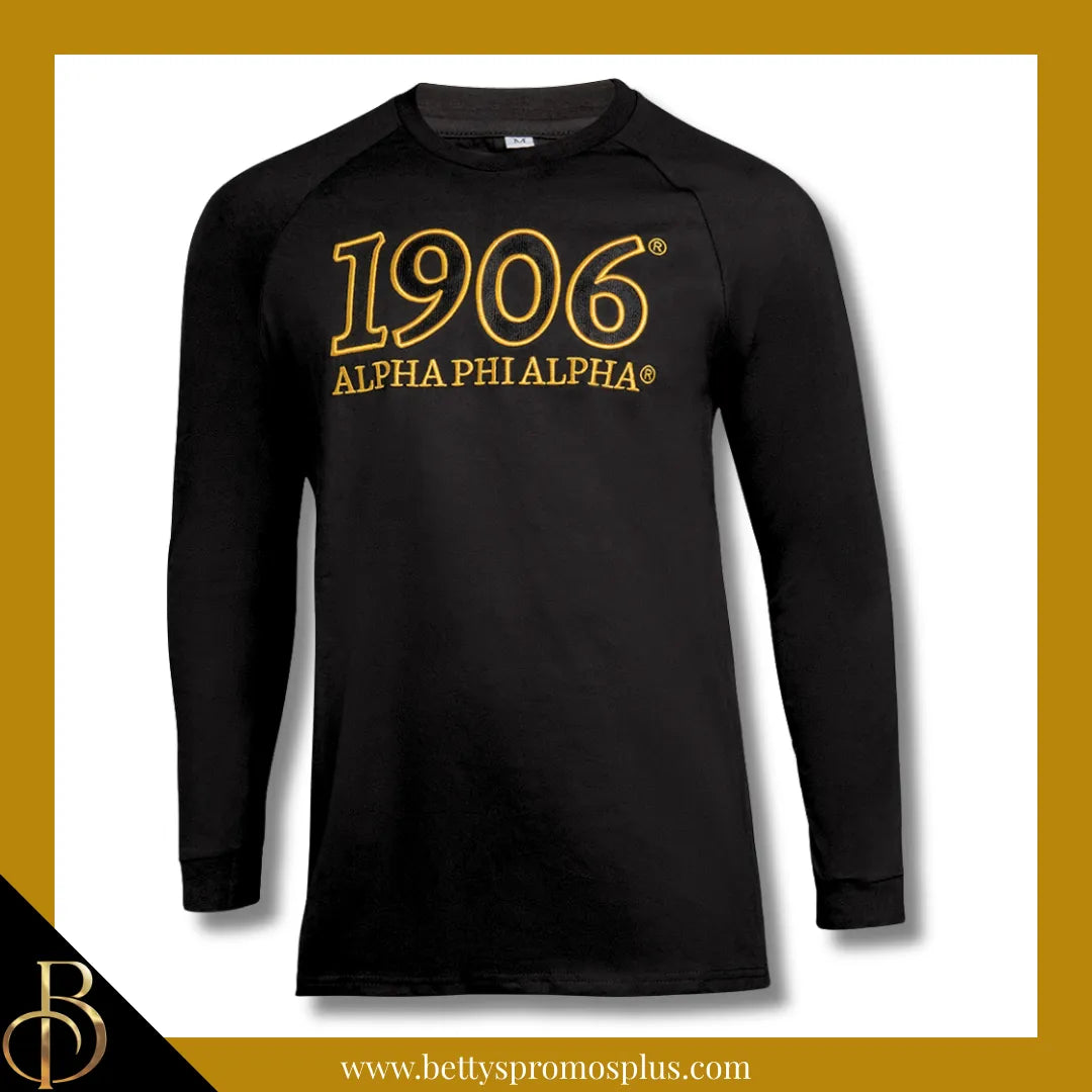 Alpha Phi Alpha ΑΦΑ 1906 Embroidered Long Sleeve T-Shirt-Black-Medium-Alpha Phi Alpha Paraphernalia-Alpha Phi Alpha T-Shirts-Betty's Promos Plus